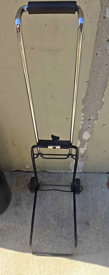 Folding Luggage Cart - Black Steel Frame, Chrome Handle