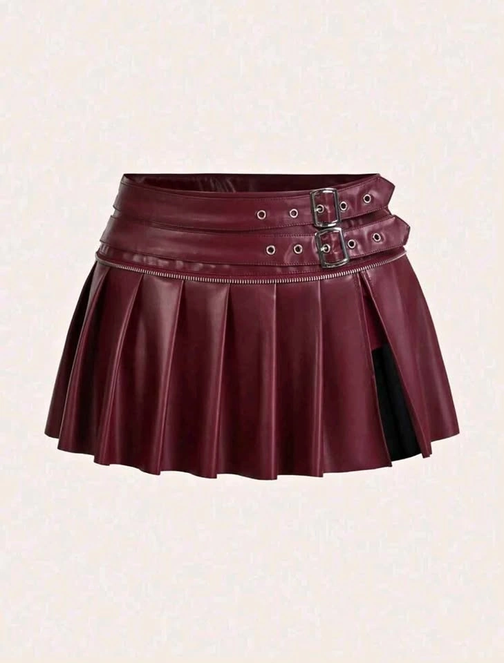 Burgundy Faux Leather Skirt - Size 4 Small