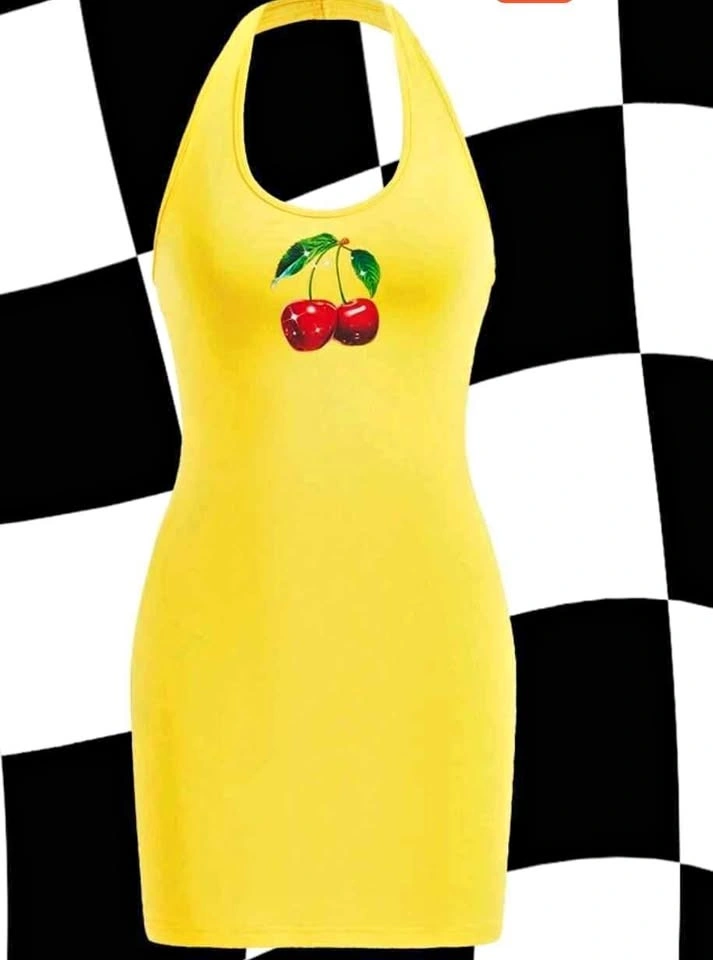 Halter Dress with Cherries, size L - new!