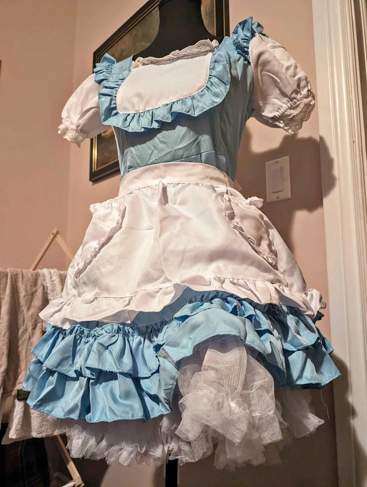 Baby Blue Lolita Dress with Petticoat & White Apron