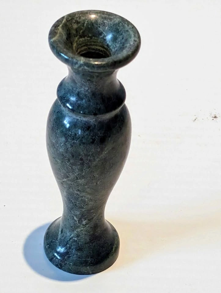 MCM Collectible Mini Vase (5" x 1") Solid Green Carved Stone