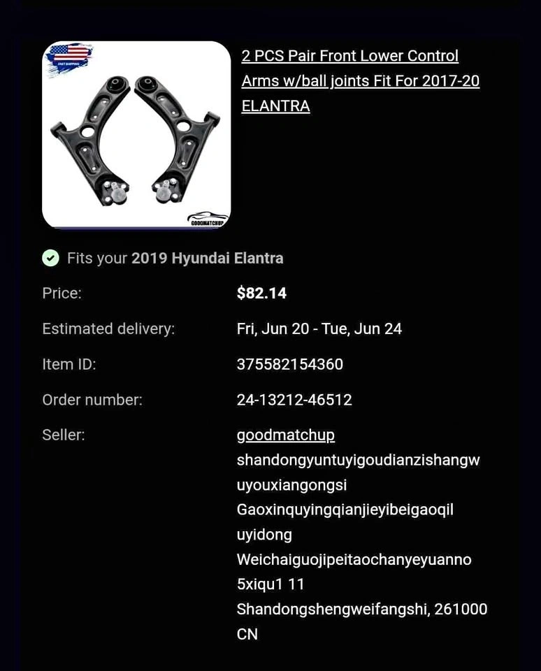 Lower Control Arms w/ Ball Joints for Elantra 2017-2020