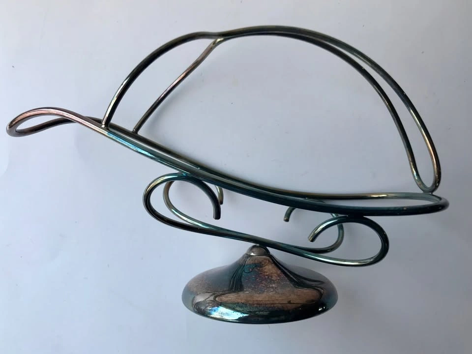 Patinated Silver Plate Wine Basket - photo 4