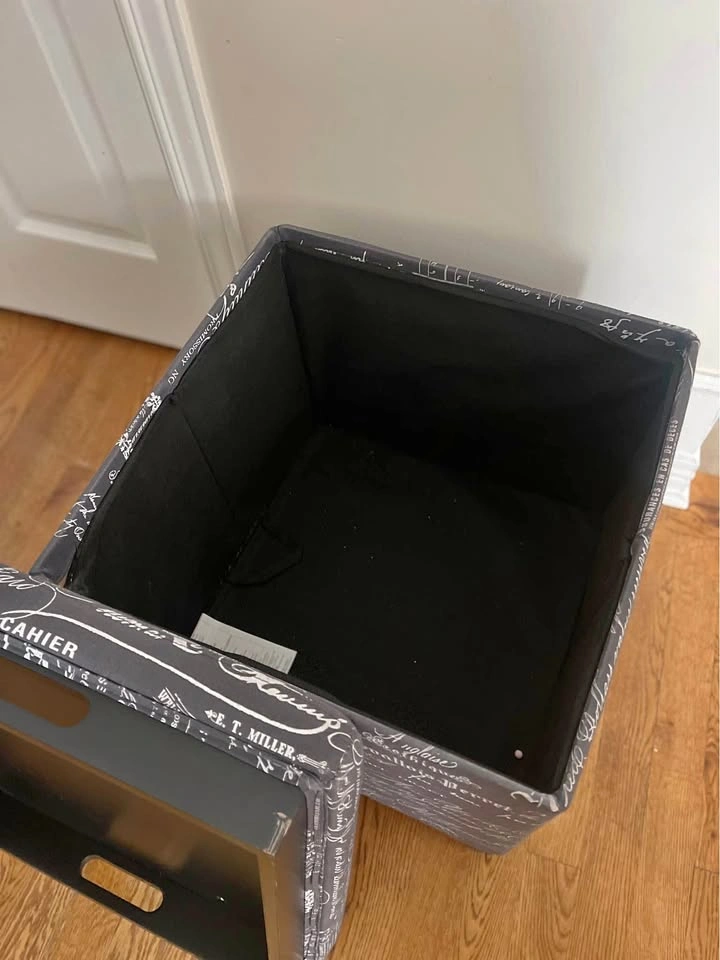 Grey white storage cube with tray