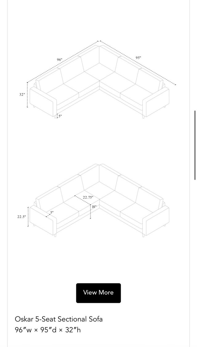 EQ3 Oskar LHF Ava Pepper 5-Seat Sectional Sofa - Brand New - photo 2