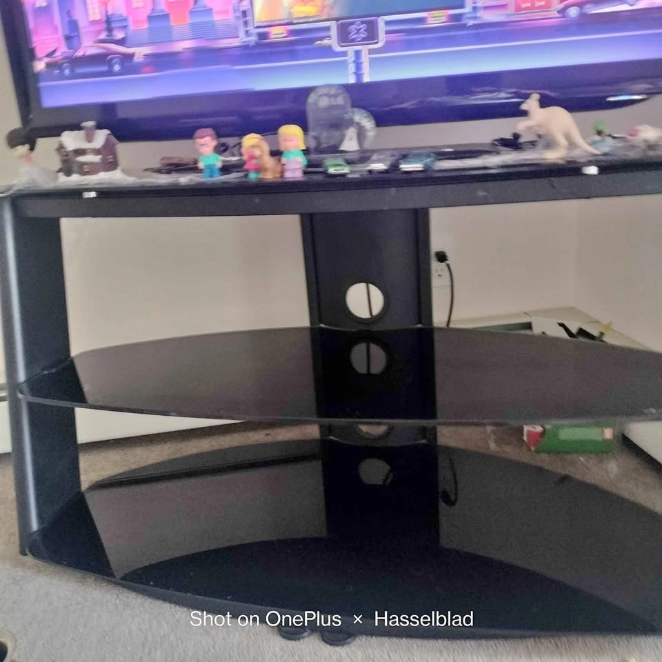 Black Glass 3-Tier TV Stand - Excellent Condition