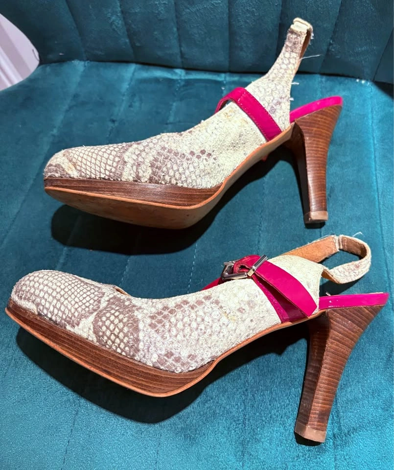 Snakeskin Print Pink Slingback Platform Heels - photo 2