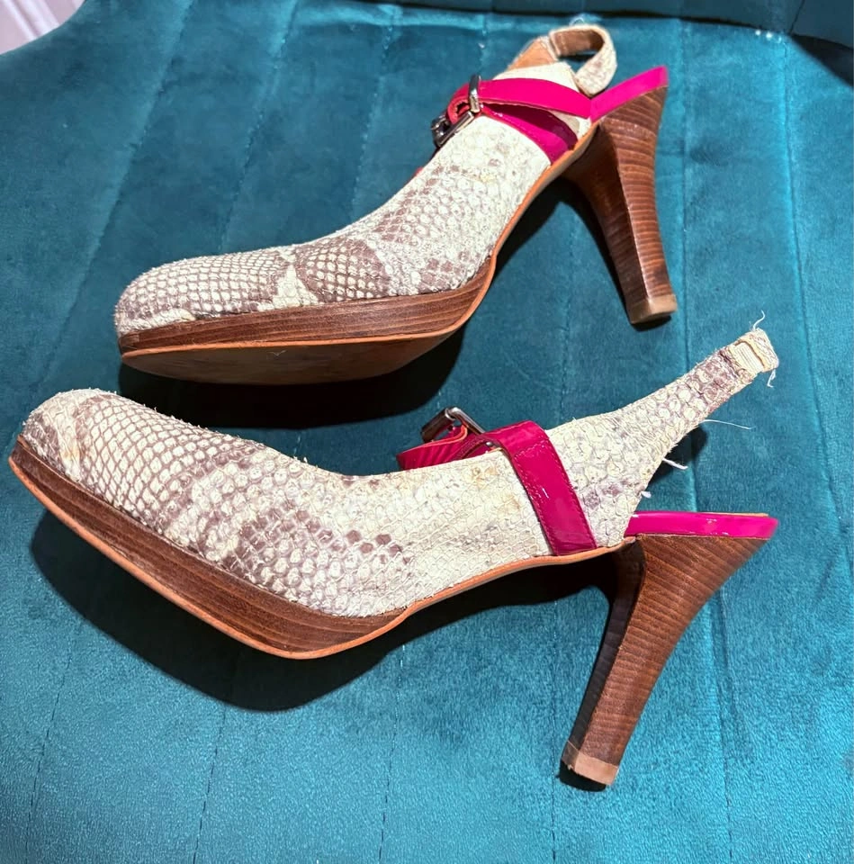 Snakeskin Print Pink Slingback Platform Heels - photo 4