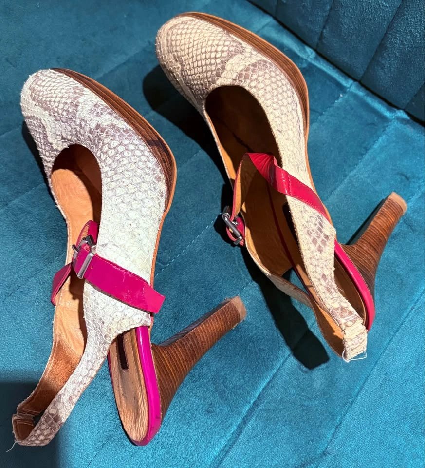 Snakeskin Print Pink Slingback Platform Heels - photo 5