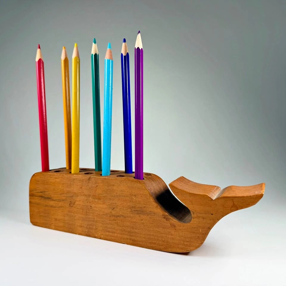 Vintage Wooden Whale Pencil Holder