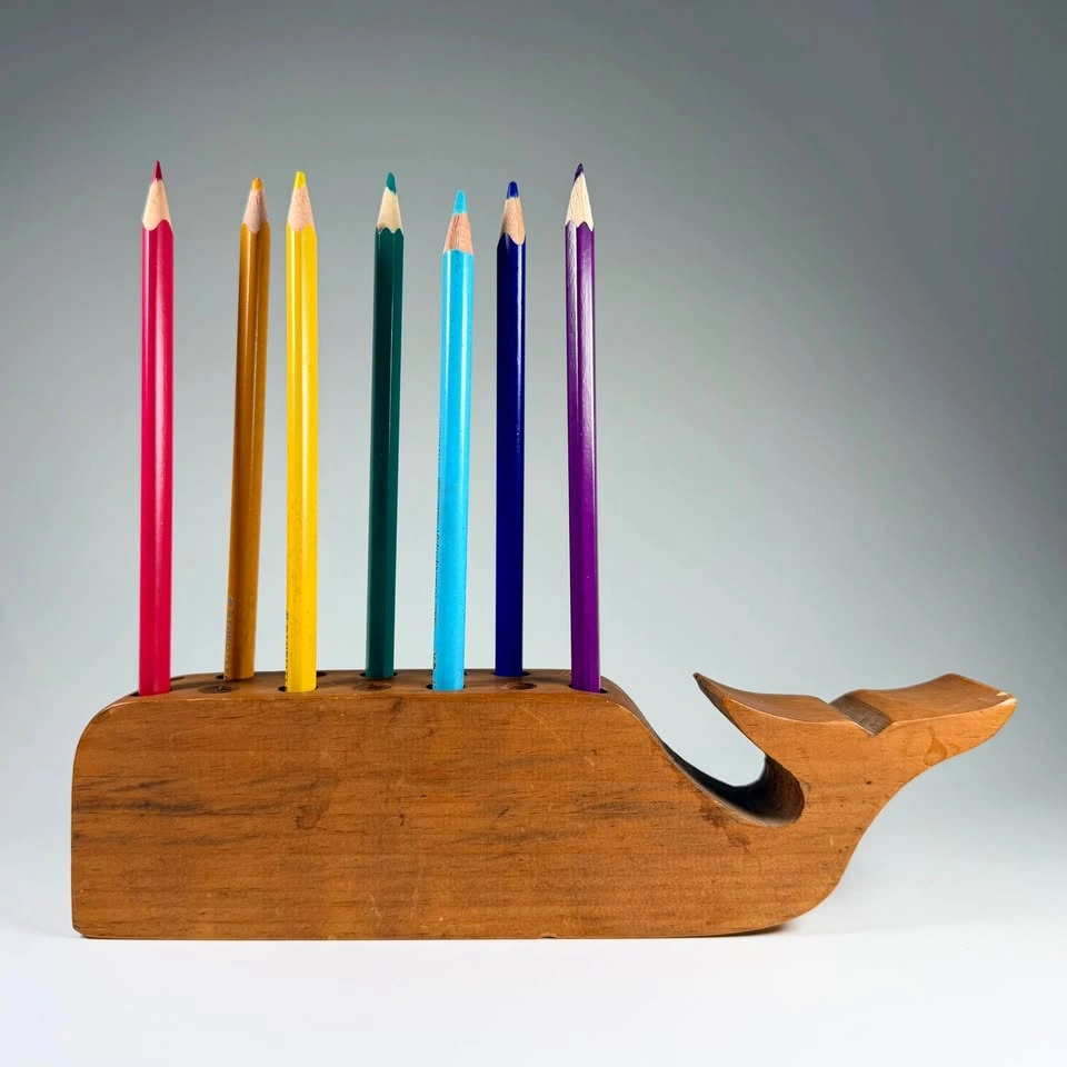 Vintage Wooden Whale Pencil Holder - photo 2