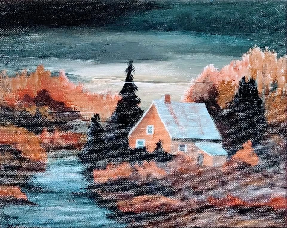 Original Oil Painting of Autumn Cottage in Wood Frame - photo 4