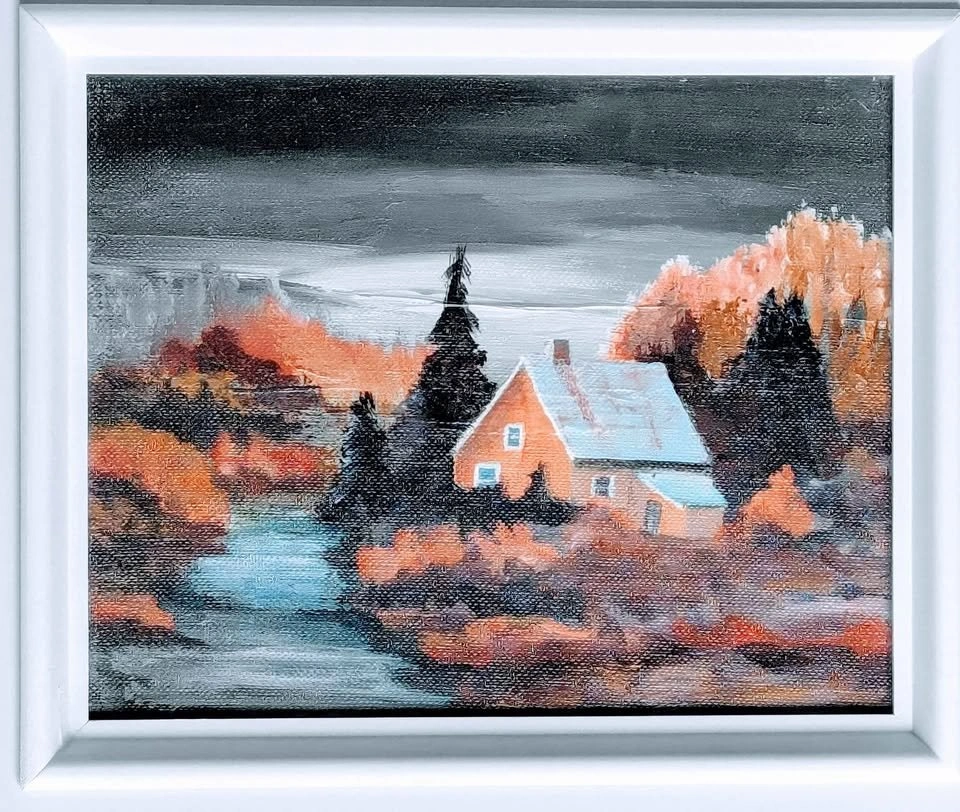 Original Oil Painting of Autumn Cottage in Wood Frame - photo 5