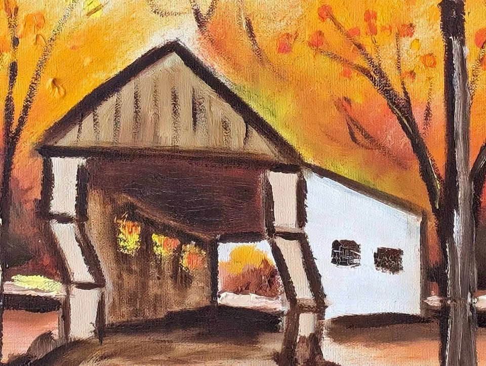 Covered Bridge; Unframed 16 x 20 Painting on Canvas