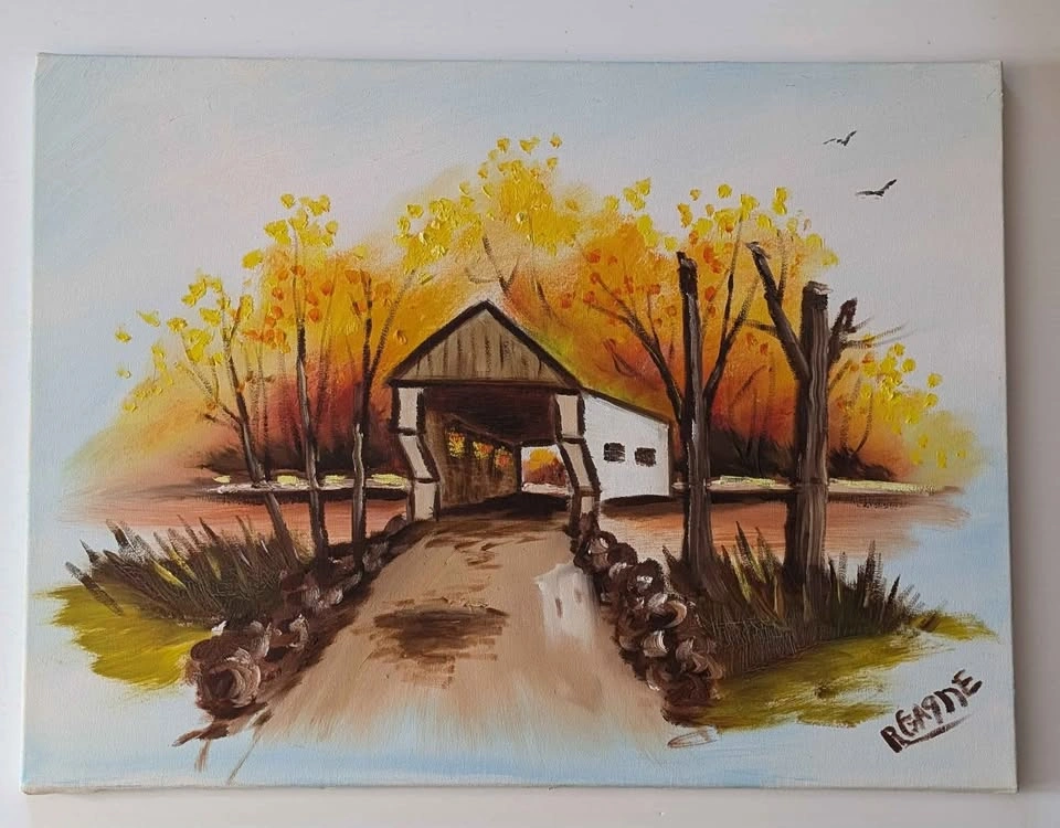 Covered Bridge; Unframed 16 x 20 Painting on Canvas - photo 2
