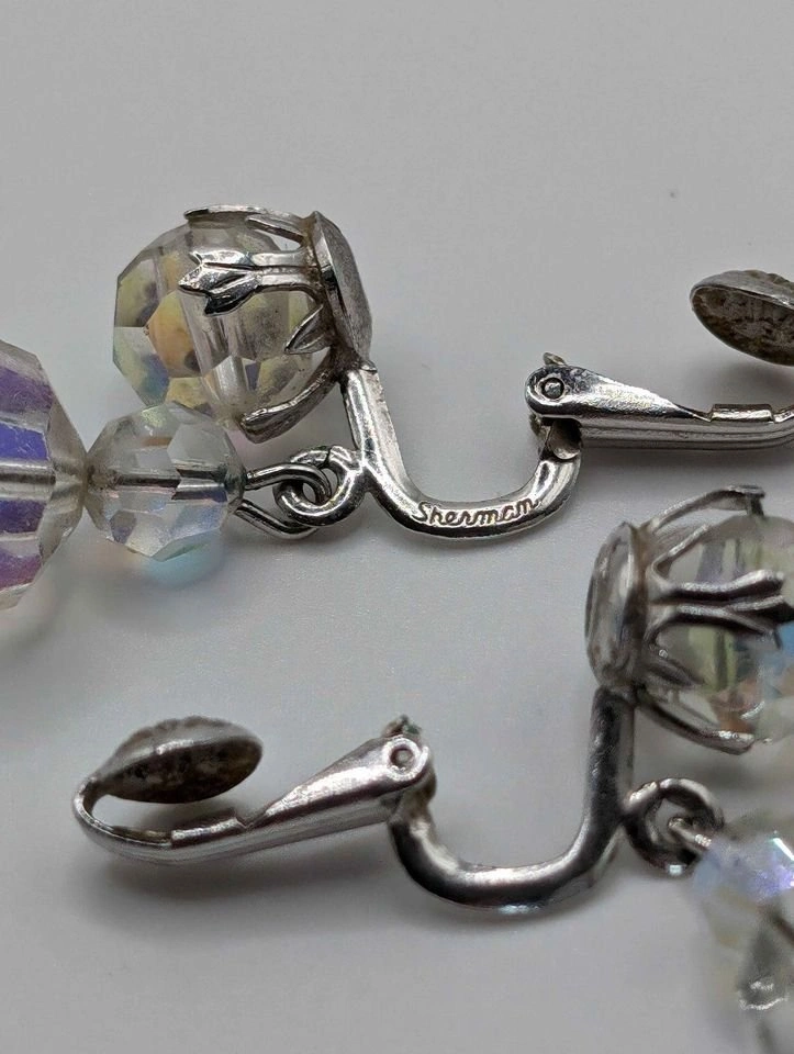 Pre-Loved Signed Sherman Dangling and Sparkling Crystal Earrings