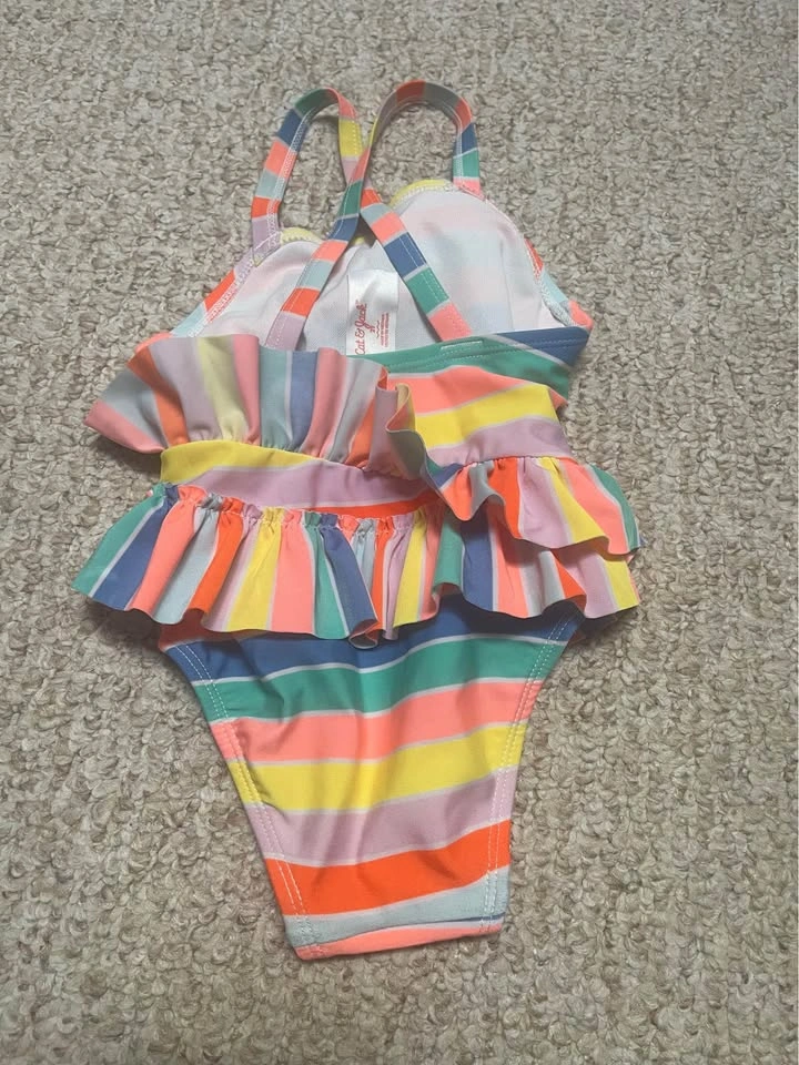 Cat & Jack 2T Girls Rainbow Stripe Ruffle One-Piece Swimsuit - photo 2