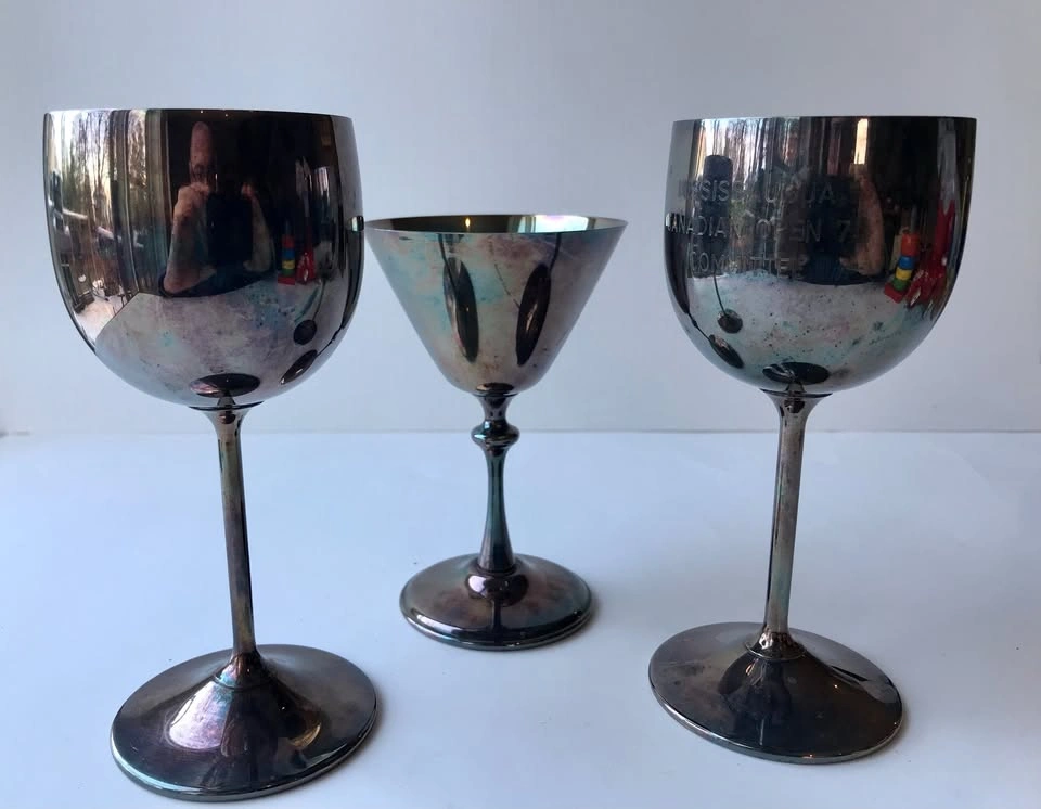 CLEARANCE 2 Patinated Silver Wine Goblets and 1 Silver Martini - photo 2
