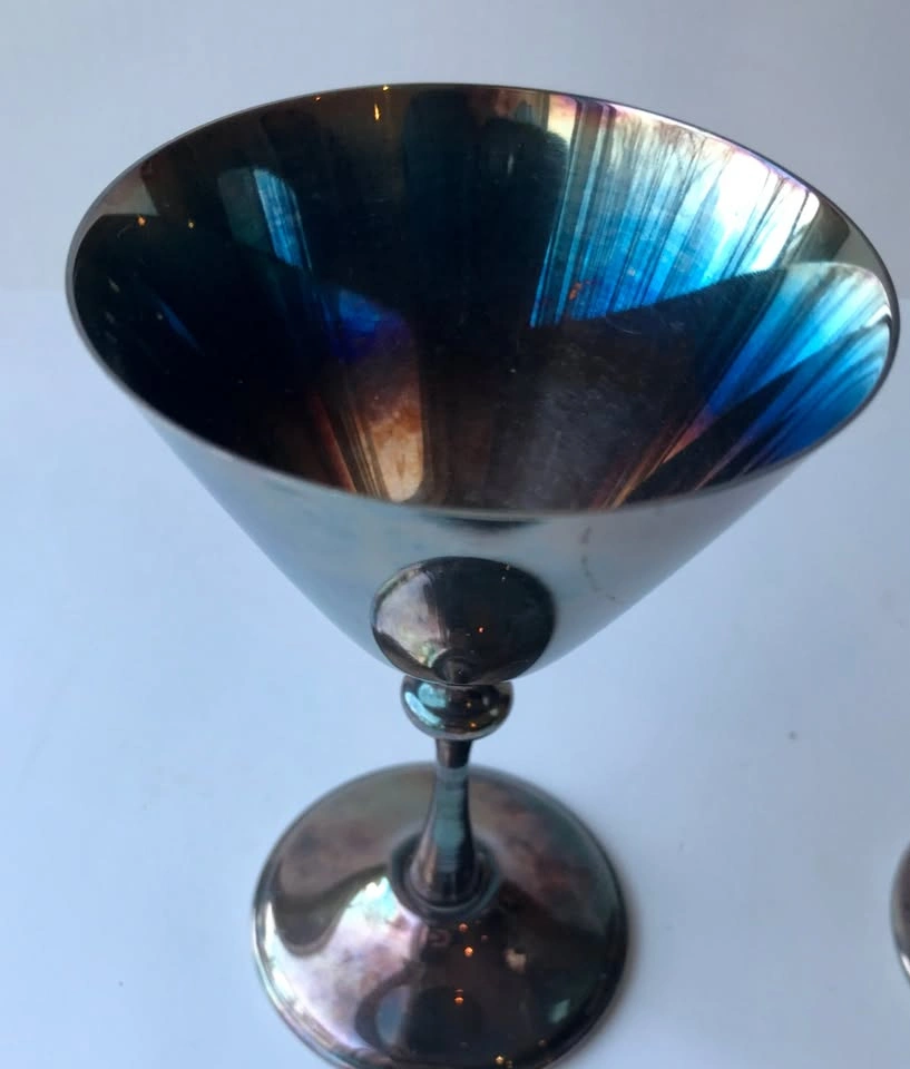 CLEARANCE 2 Patinated Silver Wine Goblets and 1 Silver Martini - photo 5