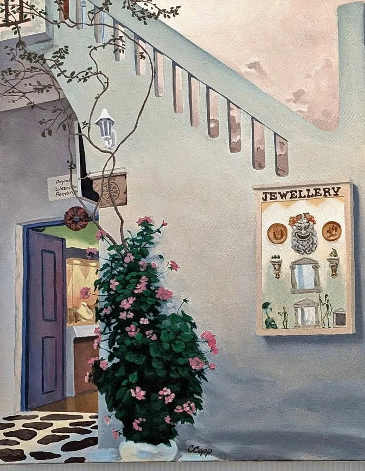 "Jewelry Store in Mykonos" Unframed 20x16 Oil Painting, Signed C
