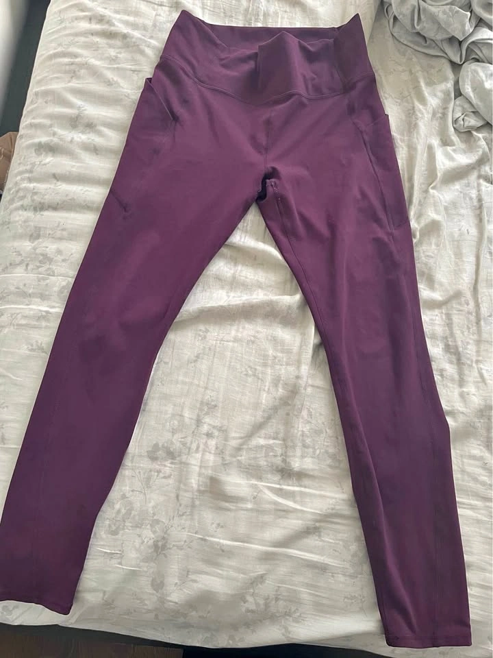 Dark Purple High Waisted Leggings with Pockets Size L