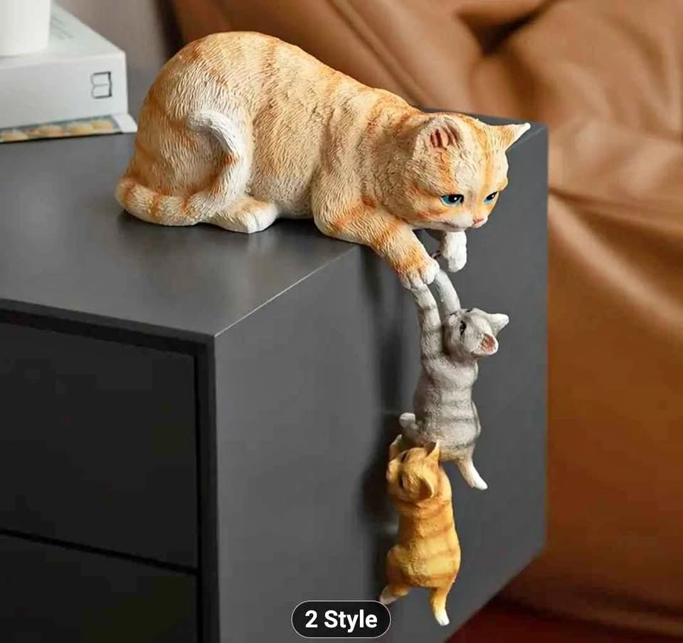 Set of 3 Cat Family Figurines - Resin Ornaments