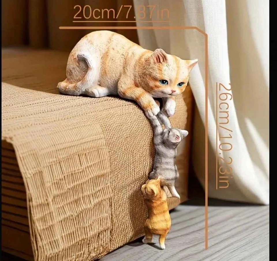 Set of 3 Cat Family Figurines - Resin Ornaments - photo 2