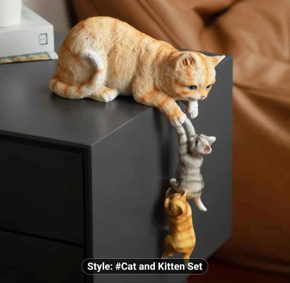 Set of 3 Cat Family Figurines - Resin Ornaments - photo 4