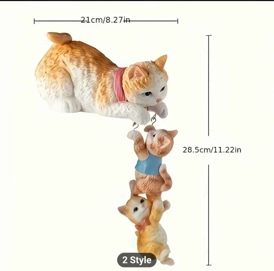 Set of 3 Cat Family Figurines - Resin Ornaments - photo 5
