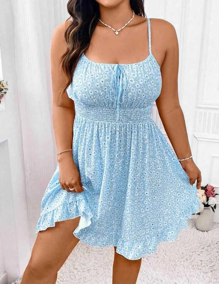 Short Blue Floral Dress 1XL