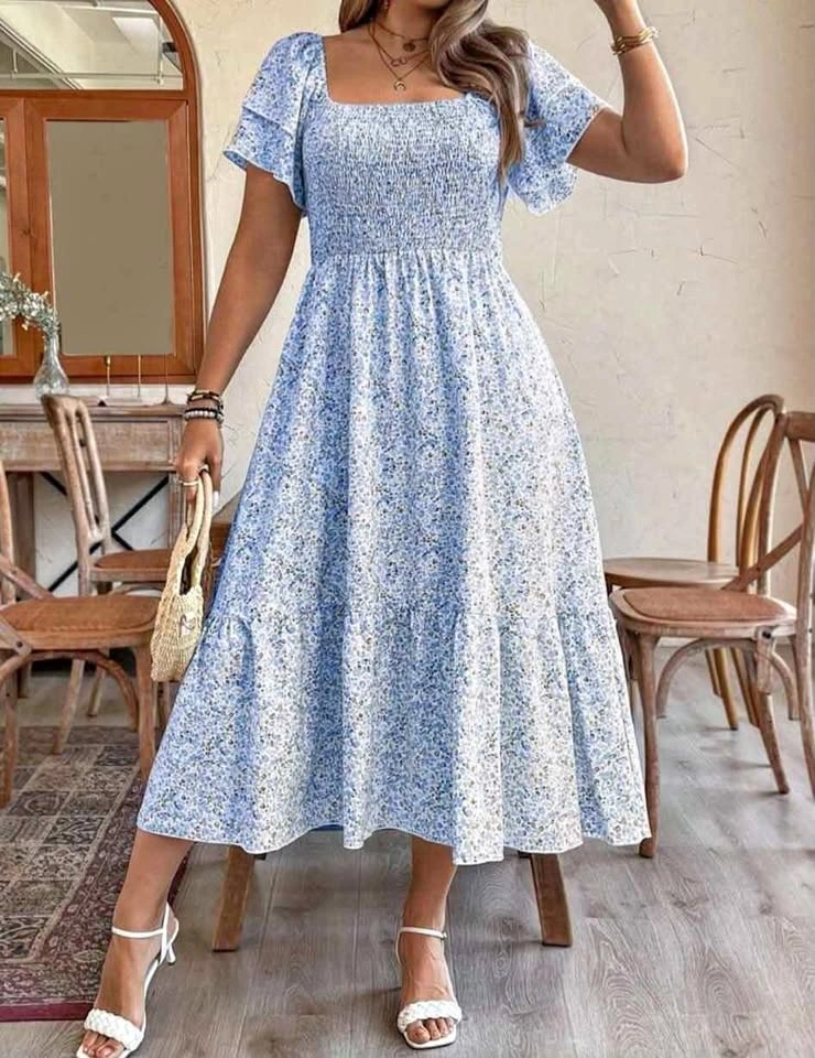Blue Floral Dress 1XL