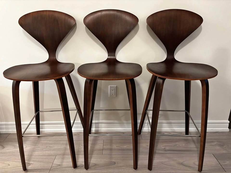 Dark Brown Wood Bar Stools x 3