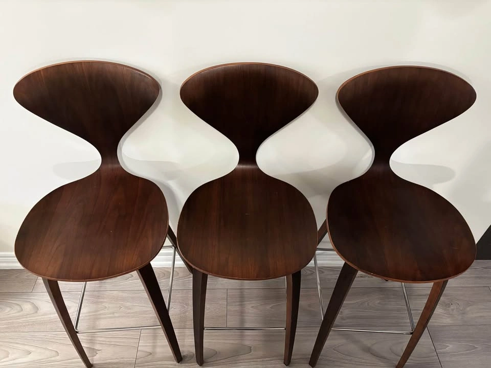 Dark Brown Wood Bar Stools x 3 - photo 2