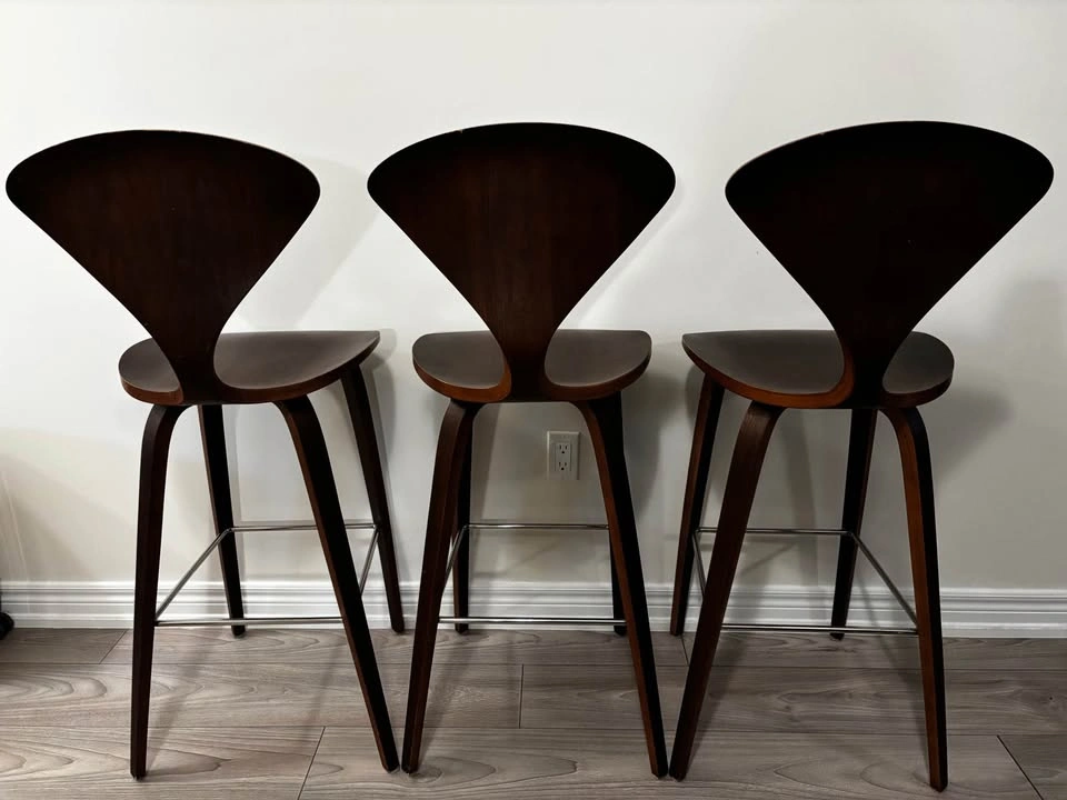 Dark Brown Wood Bar Stools x 3 - photo 3