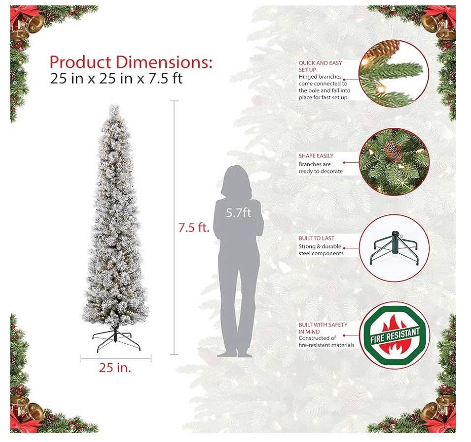 7.5-Foot Pre-Lit Flocked Pencil Christmas Tree - photo 2