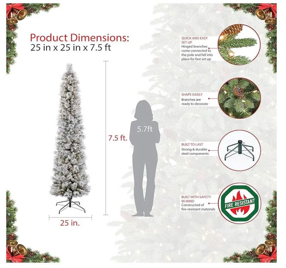 7.5-Foot Pre-Lit Flocked Pencil Christmas Tree image indicator(2)