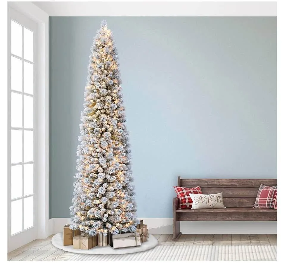 7.5-Foot Pre-Lit Flocked Pencil Christmas Tree image indicator(3)