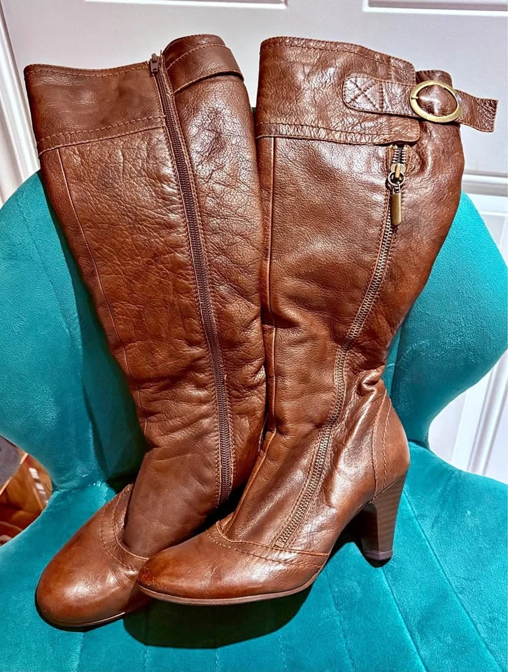 Brown Leather High Heel Boots