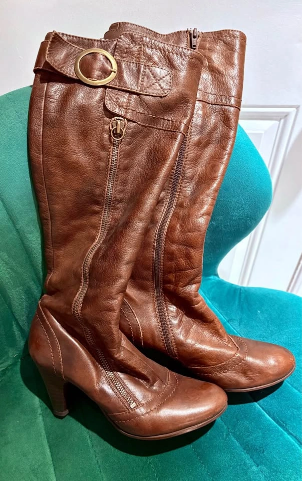 Brown Leather High Heel Boots - photo 2