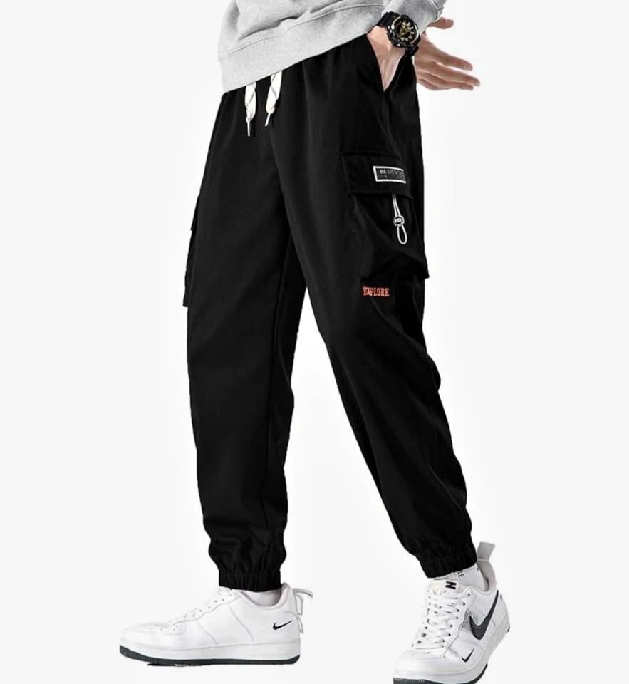Mens Joggers Casual Lightweight Loose Cargo Pants Black