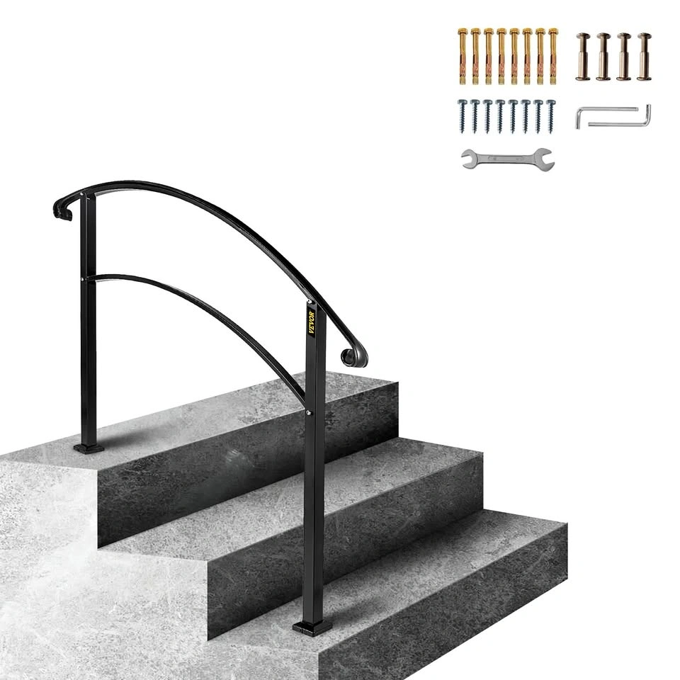 VEVOR Outdoor Handrail for 1-3 Steps - Black Wrought Iron
