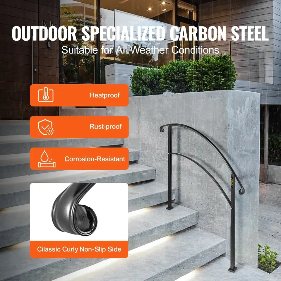 VEVOR Outdoor Handrail for 1-3 Steps - Black Wrought Iron - photo 4
