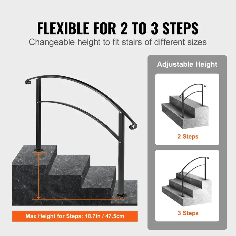 VEVOR Outdoor Handrail for 1-3 Steps - Black Wrought Iron - photo 5