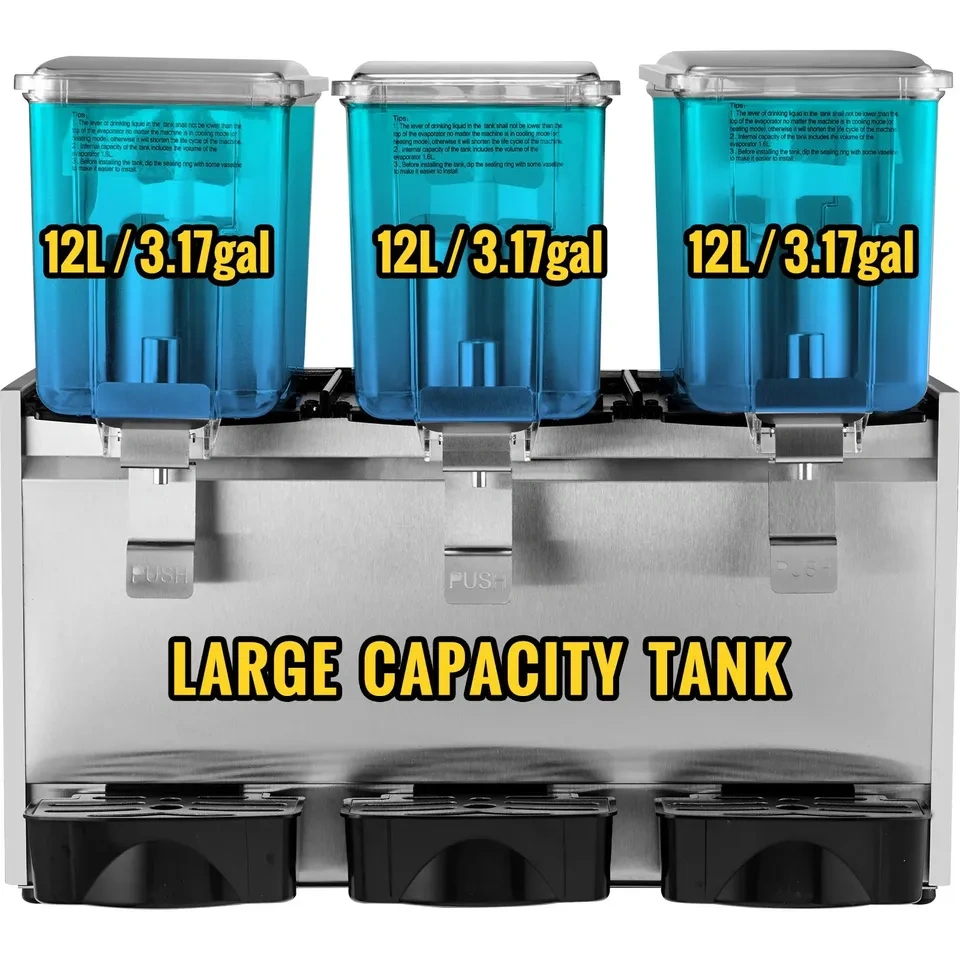 VEVOR Commercial Beverage Dispenser, 9.5 Gallon 36L 3 Tanks - photo 4