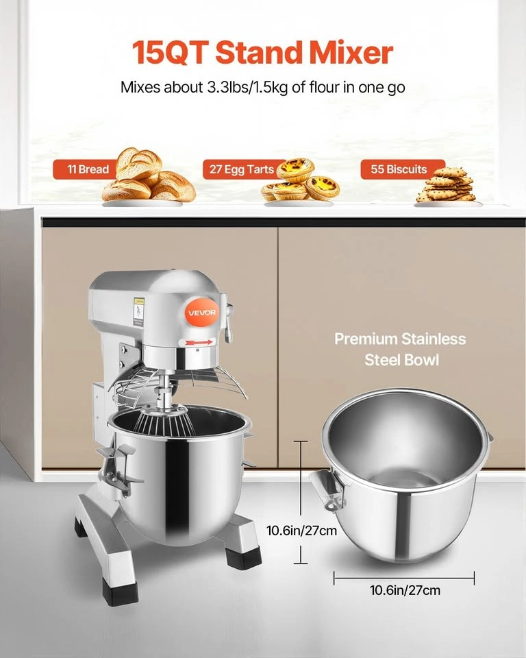 VEVOR Commercial Food Mixer 15Qt 600W 3 Speeds Adjustable - photo 5