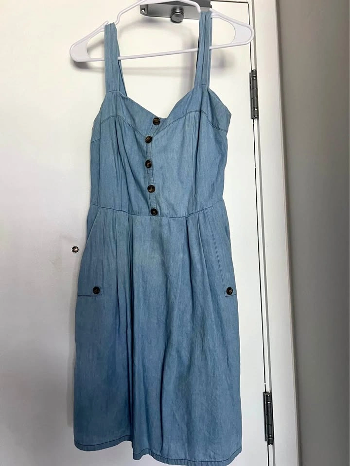 Birds of North America Light Blue Denim Button Front Sleeveless