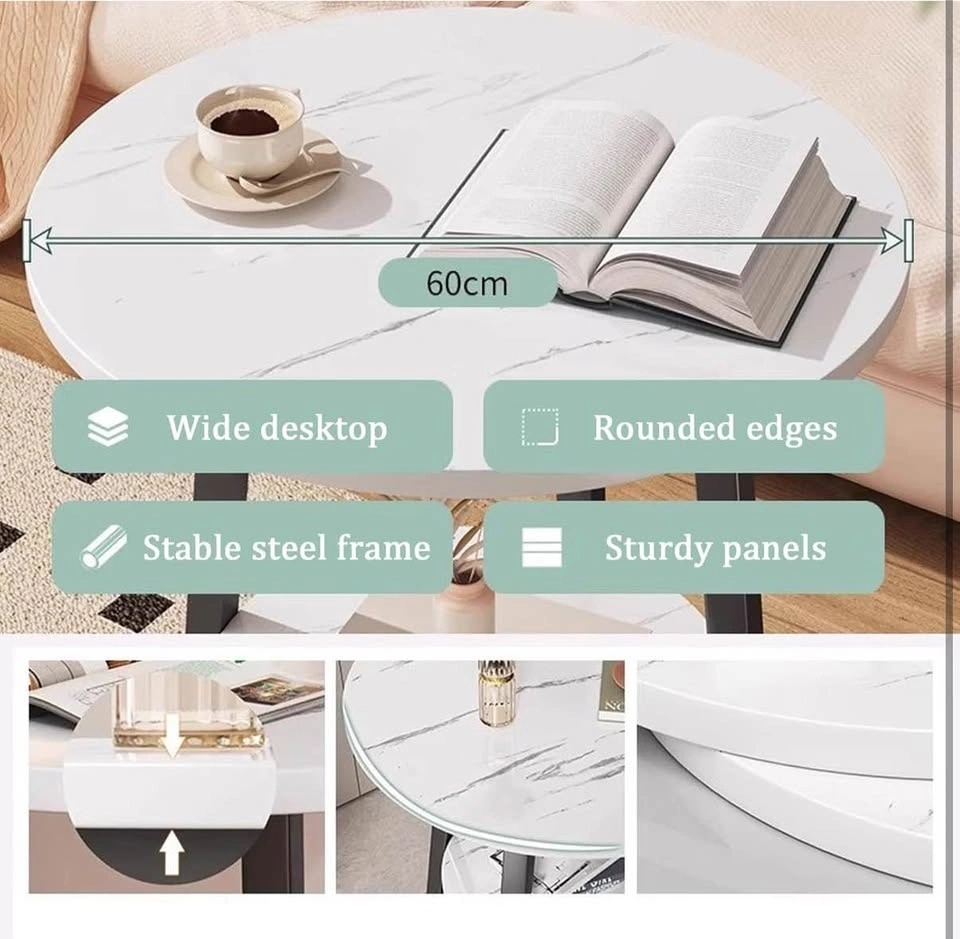 Modern Round Side Table Set - Marble Style - photo 4