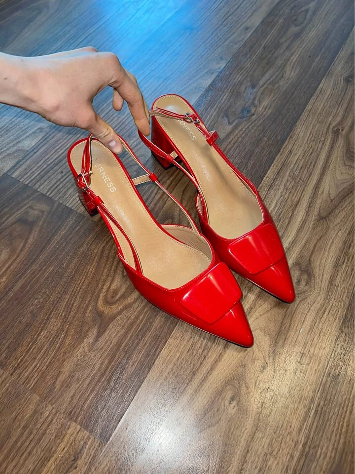 BERNESS Cherry Red Slingback Block Heels