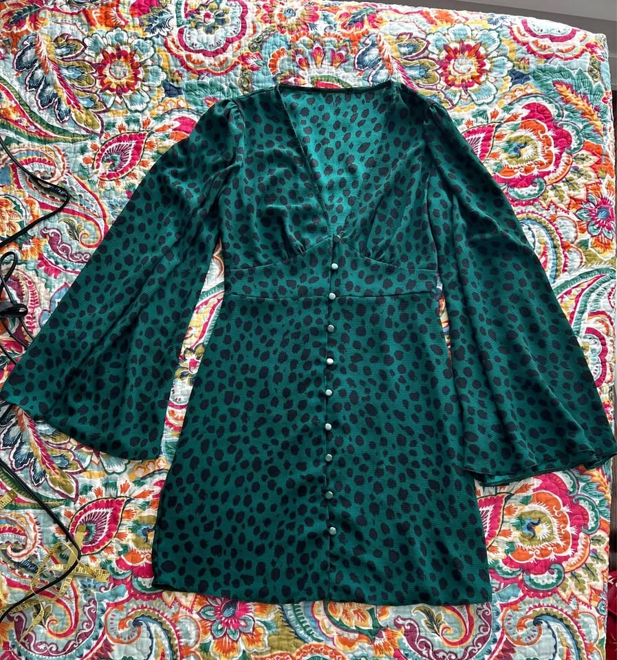 Animal Print Summer Mini Dress with 70s Flare Sleeves