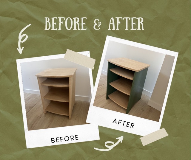 Refurbished green and natural wood side table - photo 4